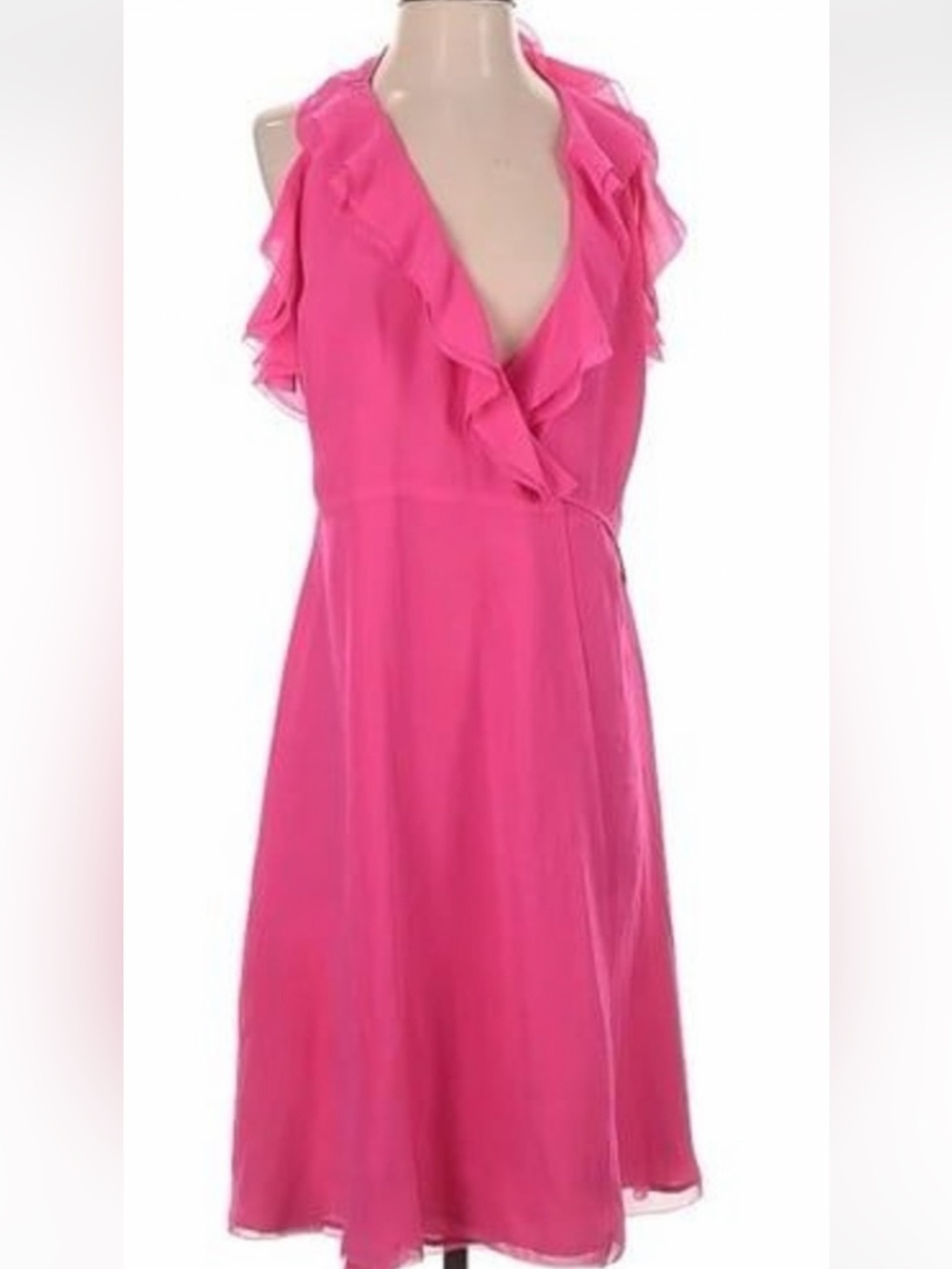 Trina Turk Pink Ruffle V-Neck Backless Dress 100% silk